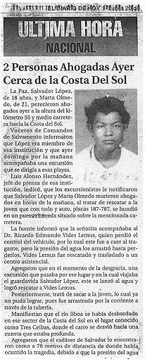 Recorte de prensa conservado en homenaje a Salvador López