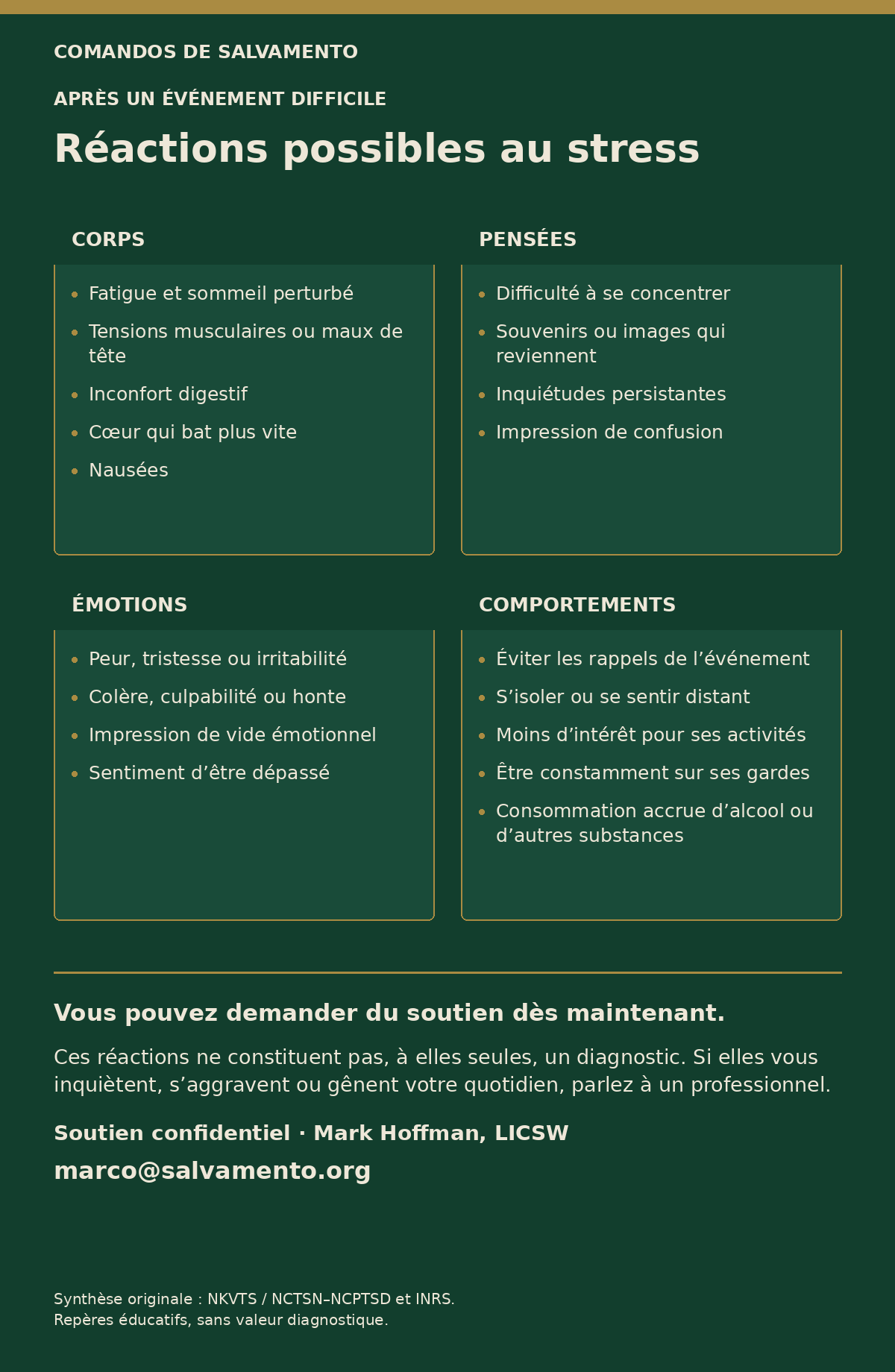 Réactions possibles au stress — agrandir